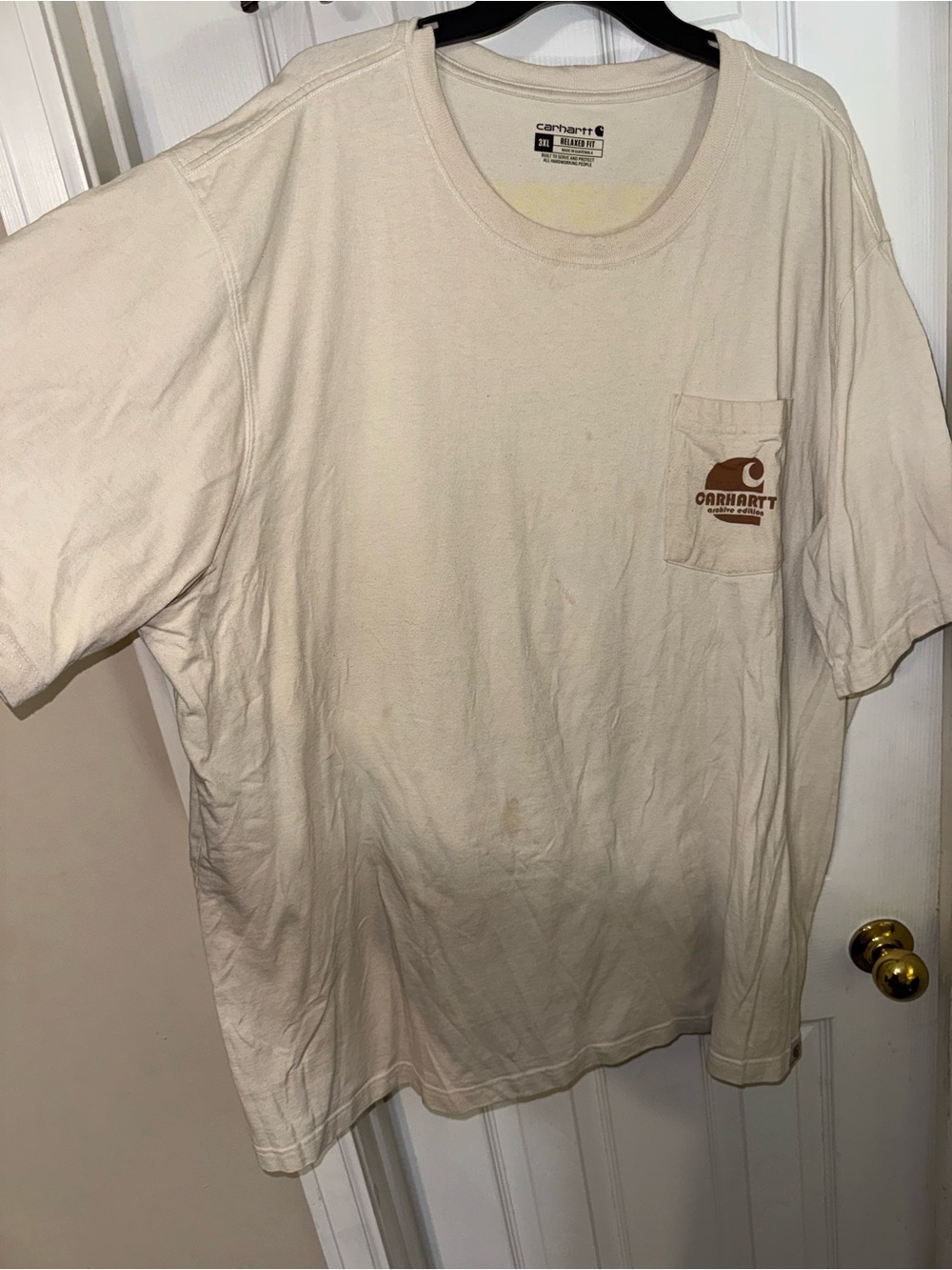 Carhartt Relaxed Fit Tee in Cream with Faint Yellowing